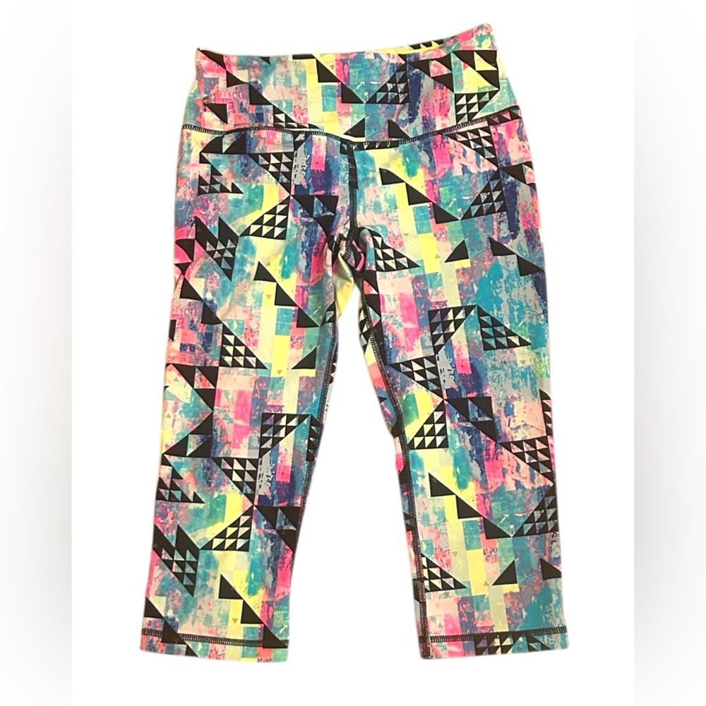 Victoria’s Secret Sport Geometric Pink Black Blue Yellow Leggings Capri Size XS